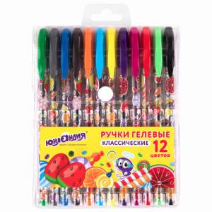 Набор гелевых ручек 12 цветов ЮНЛАНДИЯ, ар...